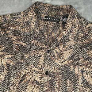 Baracuta Shirt Mens Medium Brown 100% Silk Palm Leaf Aloha Casual Button Up Camp